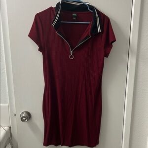 Y2K Style Burgandy T-Shirt Dress